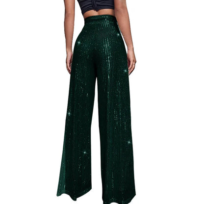 🍒Hoë middellyf sequin-broeke vonkel los gemaklike wyepypbroek klokonderkant-broeke glinster klubdrag partytjiedrag Alles Vonkel In Glans En Glans