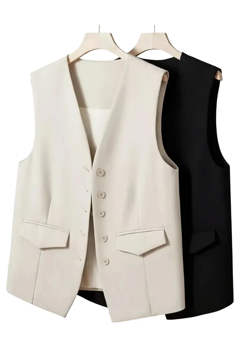 🍒Suit vest for women v-neck  business vest jacket sleeveless waistcoat with pocket front for office commute style buttons sleeveless outerwears  Cute Covers