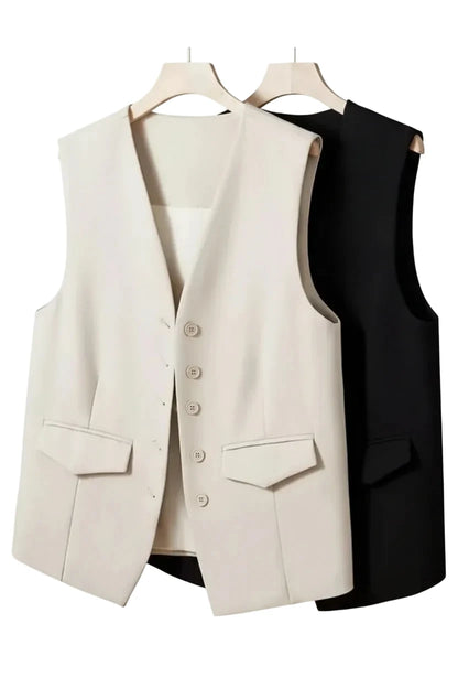 🍒Suit vest for women v-neck  business vest jacket sleeveless waistcoat with pocket front for office commute style buttons sleeveless outerwears  Cute Covers