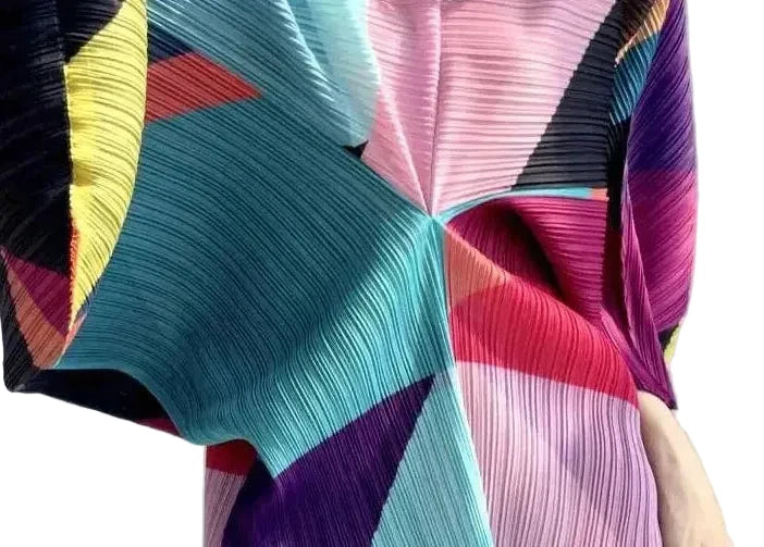🍒Pleated batwing sleeves dress for women's high end fashion and relaxed printed v-neck holiday wear party occasion plisse clothing multi colour outfit Bag A Batwing