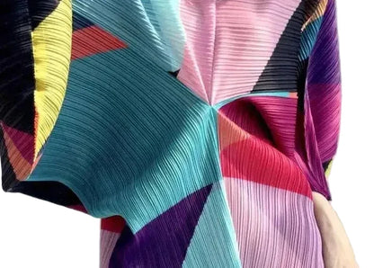 🍒Pleated batwing sleeves dress for women's high end fashion and relaxed printed v-neck holiday wear party occasion plisse clothing multi colour outfit Bag A Batwing