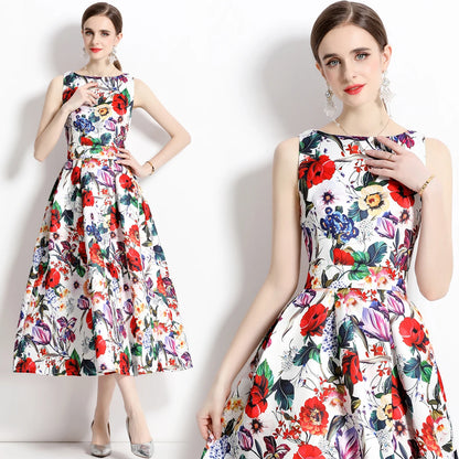 🍒Designer fashion dress floral print clothing vintage a line party wear outfit for women birthday dinner retro runway occasion wear  make ARRANGEMENTs for these FLOWERs