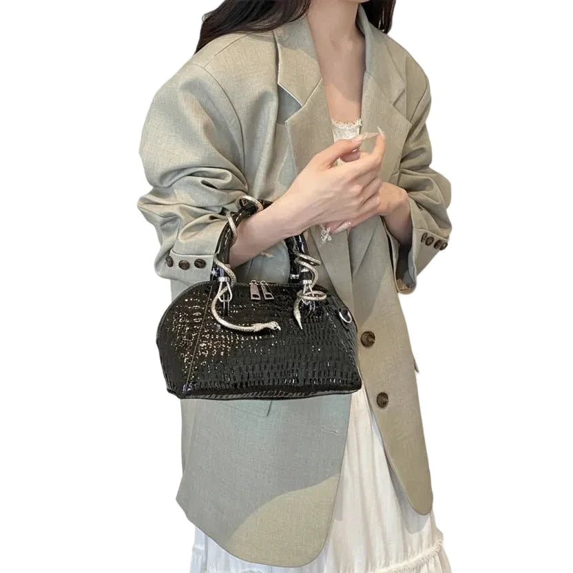 🍒Designer luxury bags for women crocodile pattern grab bag with top-handle hardware wild shoulder crossbody handbag with snake design  Sweet Slippy Snakey