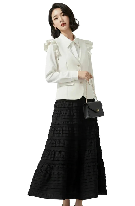 🍒Waist coat vest women black white female spring summer fashion female sleeveless jacket casual outerwear button down top You Will Be frilled With This