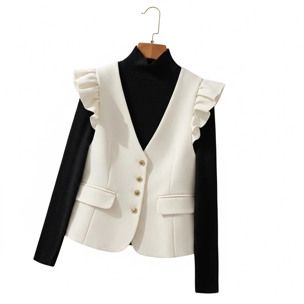 🍒Waist coat vest women black white female spring summer fashion female sleeveless jacket casual outerwear button down top You Will Be frilled With This