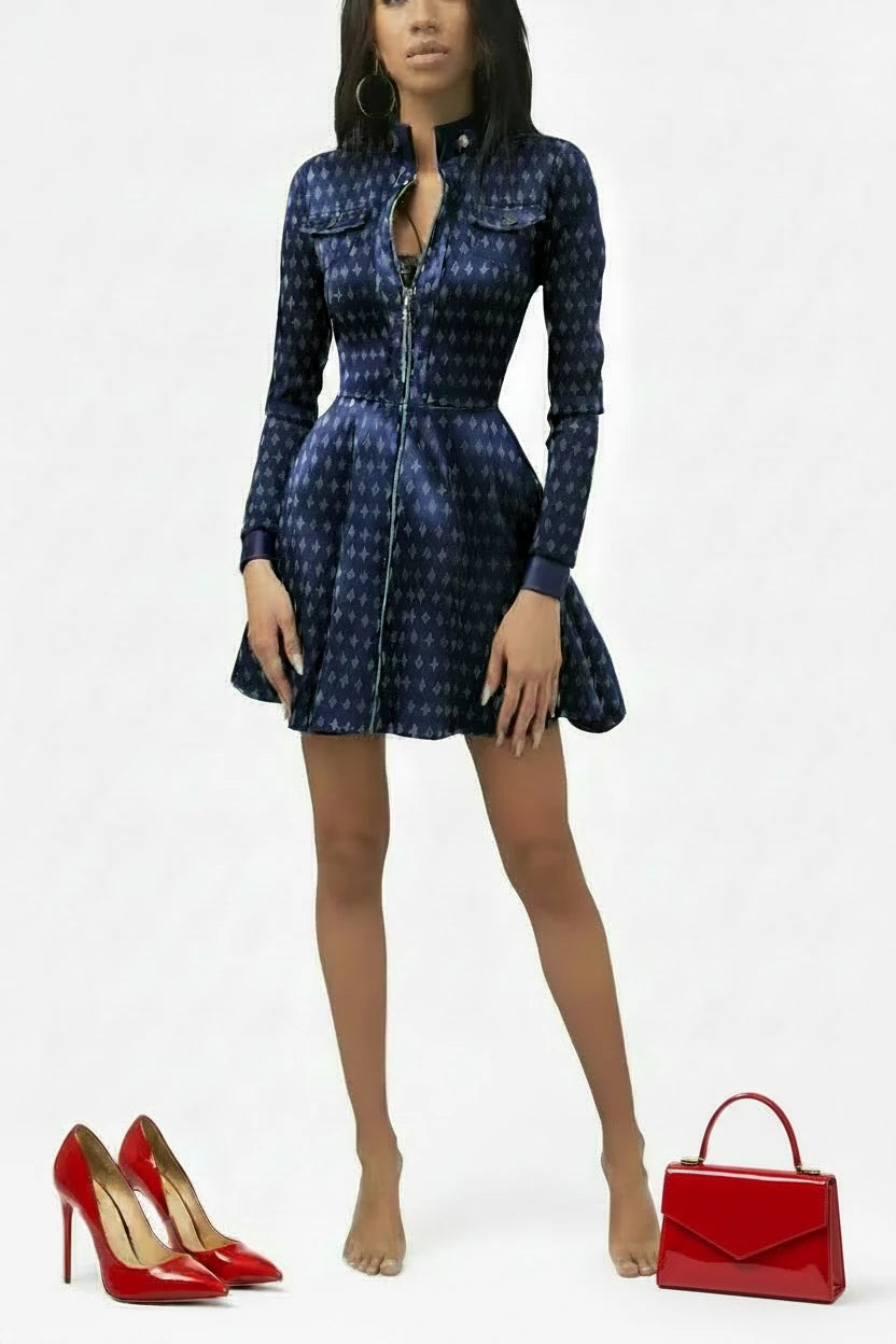 🍒Pu leerrok vir vroue kant gaas mou gemengde media mode partytjie rok mini elegante opstaande nek kraag a-lyn uitrusting Mooi Plaid Pu