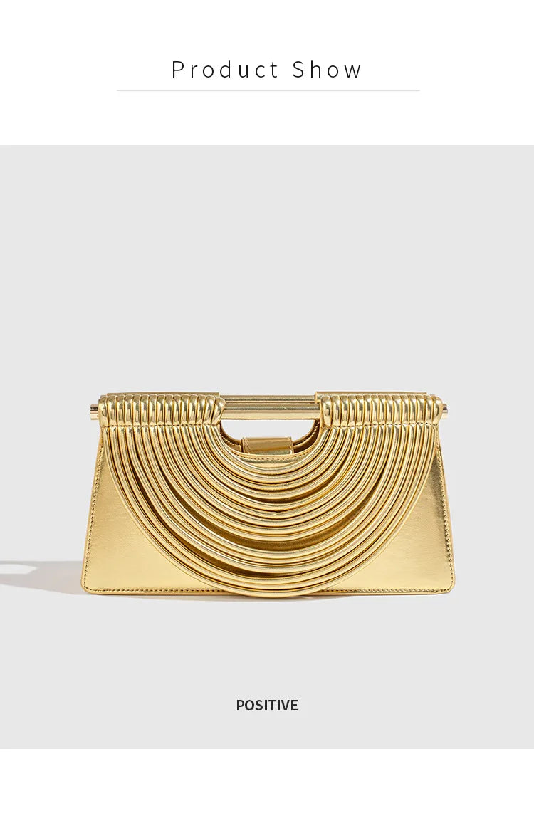 🍒Handwoven style Women's gold crossbody bag clutch handle occasion handbags smart casual strands pu material soft Texture triangle shape shoulder bag Strands Of Style