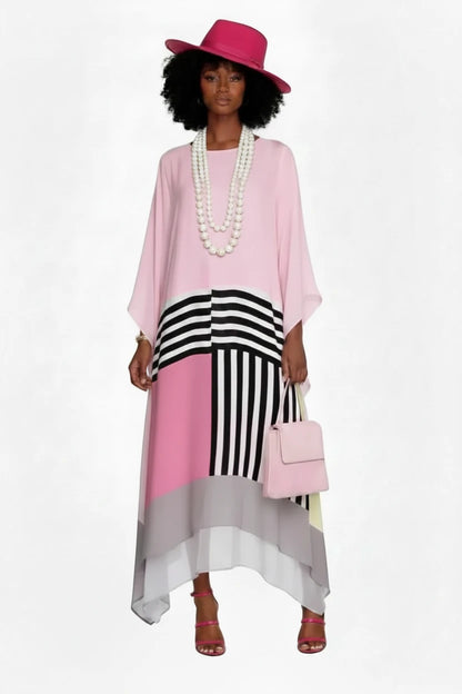 🍒Women's striped maxi dress slash neck Irregular outfit hem shape batwing sleeve summer dress slanted shoulders bohemian style clothing