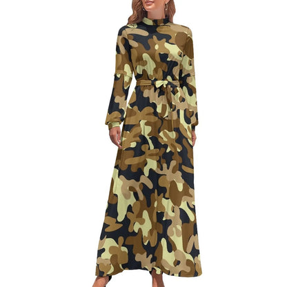 🍒Militêre kamoefleerrok hoë middellyf uitrusting boheemse sjiek langmou maxi stylvolle slim gemaklike klere vroue Camodel Camo