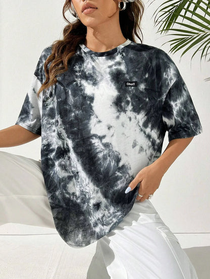 🍒Somer dames t-hemp tie-dye letterpatroon laatskouer top oorgroot kortmou t-stuk Harajuku Y2k Informele Straatklere Damesklere Strop Hierdie Stropdas-Tee Goed In Jou Tops