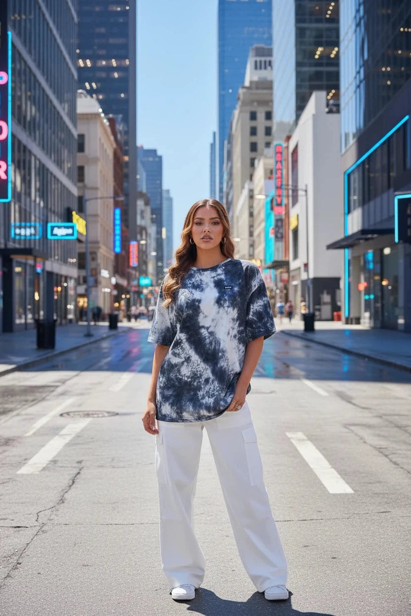 🍒Somer dames t-hemp tie-dye letterpatroon laatskouer top oorgroot kortmou t-stuk Harajuku Y2k Informele Straatklere Damesklere Strop Hierdie Stropdas-Tee Goed In Jou Tops