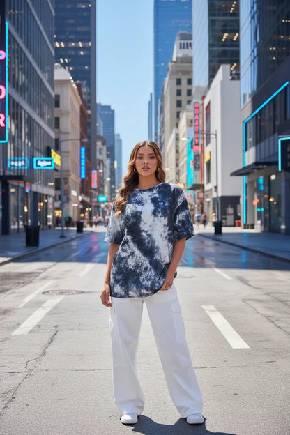 🍒Somer dames t-hemp tie-dye letterpatroon laatskouer top oorgroot kortmou t-stuk Harajuku Y2k Informele Straatklere Damesklere Strop Hierdie Stropdas-Tee Goed In Jou Tops