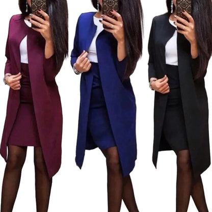 🍒Womens skirt suits work wear clothes business formal two piece office outfits with long jackets and pencil skirts This LONG Is SUITed to your wardrobe and will be SHORTly no SKIRTing around