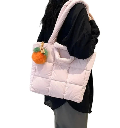 🍒Womens tote handbags quilted puff bag waterproof retro trendy shoulder bag large capacity solid colour soft casual accessory with decoration  don’t get PUFFed out with poor BAGs get this cutie