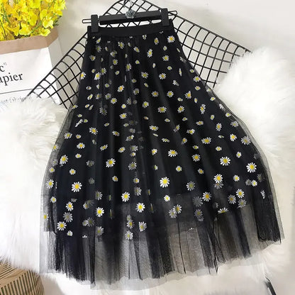 🍒甜美少女半身裙女士淑女时尚智能休闲服装 花卉夏季穿着网纱中长款 经典百搭优雅时尚魅力 场合穿着 网纱 这个网纱