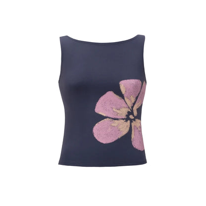 🍒Vest shirt for women summer tank top flower printed fitted crop top vintage sleeveless top fashion party club clothes