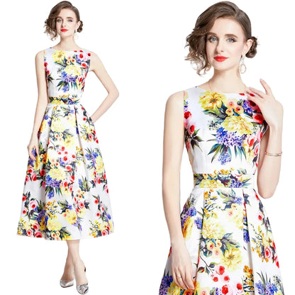 🍒Designer fashion dress floral print clothing vintage a line party wear outfit for women birthday dinner retro runway occasion wear  make ARRANGEMENTs for these FLOWERs