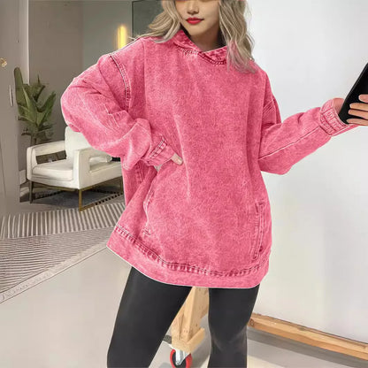🍒Denim hoodie jeans-trui vir vroue met kap Y2k estetiese verweerde top gewas los buitekleed gemaklike klere