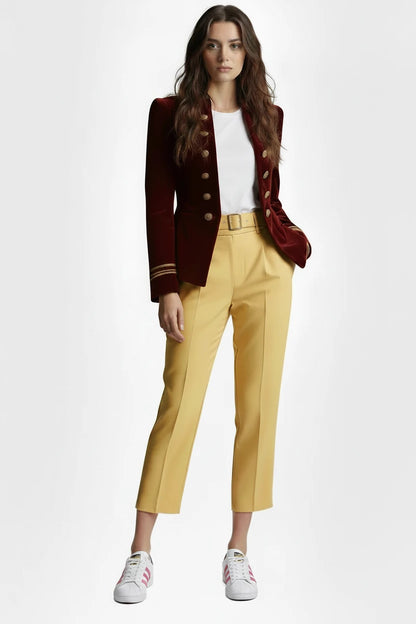 🍒vintage velvet jacket  women  preppy style slim fit jacket casual retro double breasted coat stylish outerwear Drink In The Quality Of This Burgundy