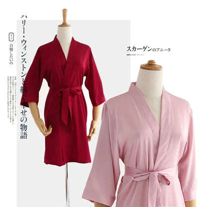 🍒女士裹身长袍白色婚纱新娘晨袍女士3/4袖睡衣宽松睡裙女性真丝缎面和服浴袍内衣 对旧睡袍说再见