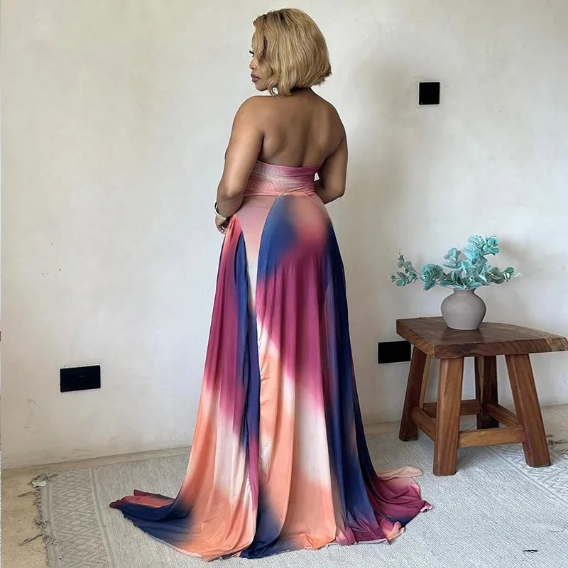 🍒Gradient dress halter neck  occasion partywear clothing sleeveless backless outfits for women pleated a-line long dress, Graceful Gradient