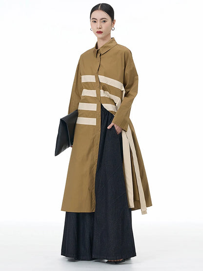 🍒black striped shirt dress women ribbon colour-block big size coat dress a-line with long sleeve and turn down collar fashion smart casual outwear Get A ZEBRA aCROSS a shirt dress cool thING
