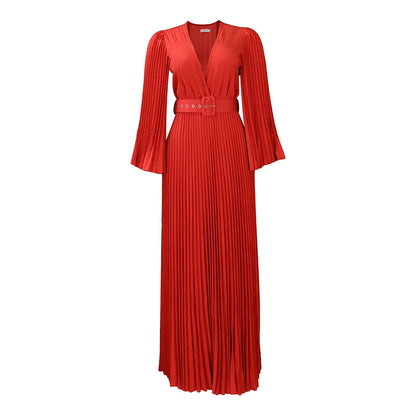 🍒 Aandete partytjie rok V-nek ontwerp geplooide vroue mode drag elegante maxi uitrusting met gordel langmou mode geleentheid drag partytjie drag Heeltemal Uitgeplooide Affêre