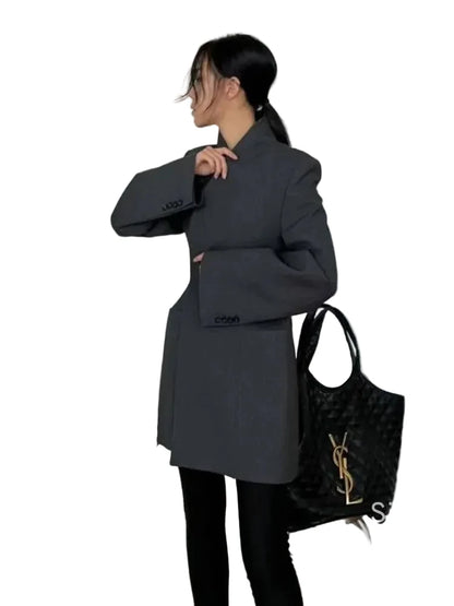 🍒Hidden button blazer long women fitted waist jacket fashion Y2K fashion office chic clothing lightweight linen coat chic trendy fashion two-layer smart casual outfit TRAILS Of Comments BLAZER