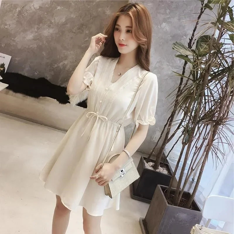 🍒Chiffon satynrok mini dames sagte syagtige uitrustings, roffel, slim gemaklike klere vir somergeleenthede, partytjiedrag, Dainty Dollar Dollar Doll