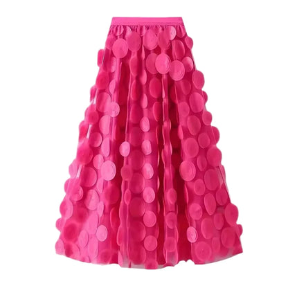 🍒Womens polka dot 3D design tulle mesh skirt retro elastic waist long length a-line occasion wear beach party wear street fashion feminine street wear You Will Be Dotty About These Spots