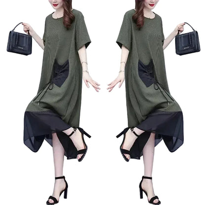 🍒Loose large size dress black summer femme elegant mixed media fashion oversized outfit smart casual clothing women Pocket This