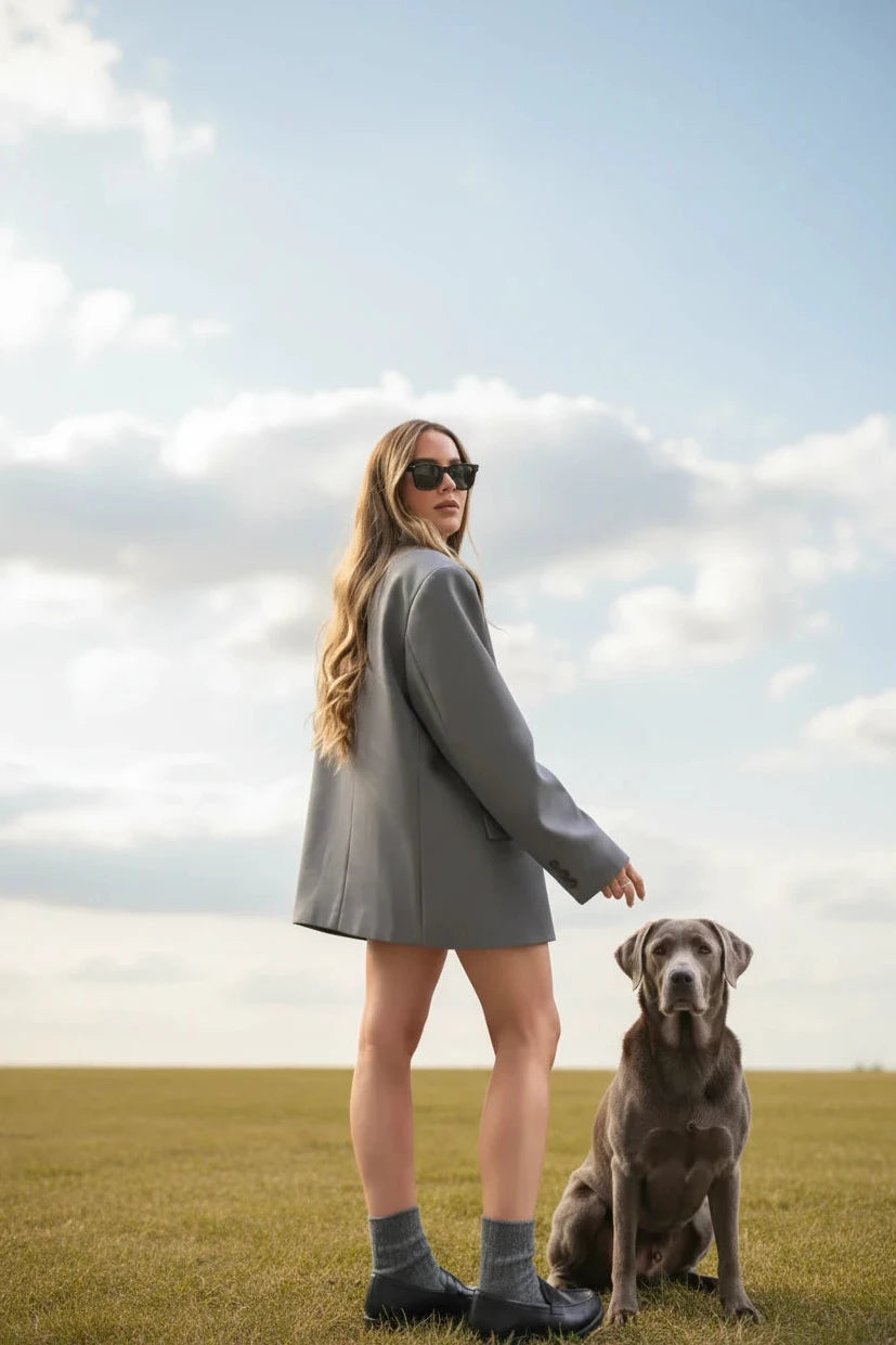 🍒Losbaadjie vir vroue, grys asimmetriese baadjie met lapels, langmou, gesplete baadjies vroulike ontwerperstyl klere, mode, sjiek buiteklere    Wees altyd in die ry vir 'n asimmetriese styl