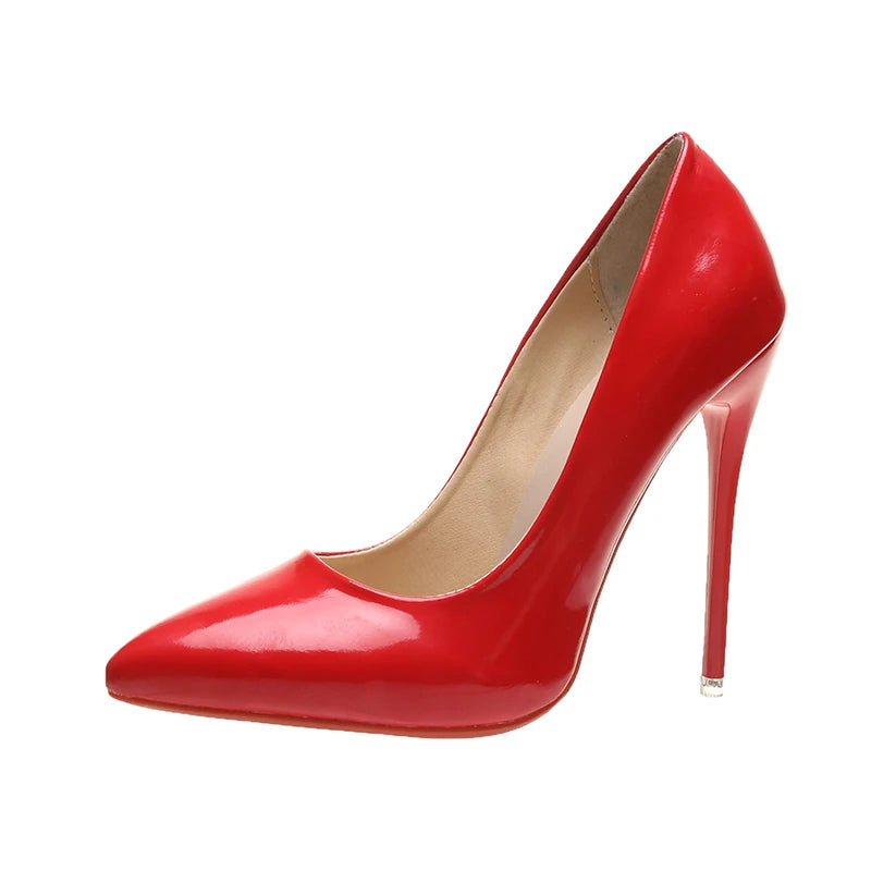 🍒Women’s pointed toe high heels 12cm pumps wedding dress shoes rubber bottom evening occasion footwear for party  pumps black also red Choose Your Colour