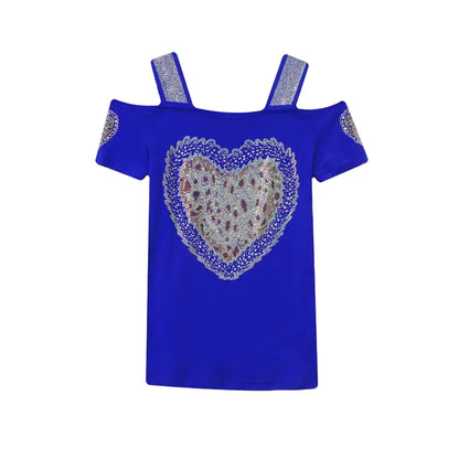 🍒Streetwear-sjiek Hartvormige top, diamant-t-hemp, moulose swart T-hemp vir vroue, somer kortmou gaas-tops.