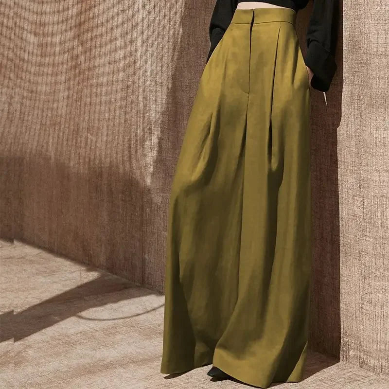 🍒Vroue se nuwerwetse broek wye pyp met sakke alle seisoene klere gemaklike rekbroek klassieke slim informele drag partytjie geleentheidsdrag Bedek Jouself Met Koel Klere