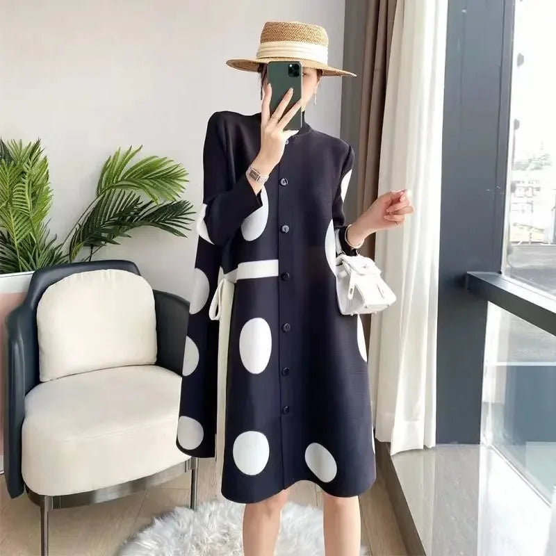 🍒Coat dress for wedding stylish long jacket single-breasted spring autumn spotty outfit chic designer outerwear ladies coat designer outerwear for women