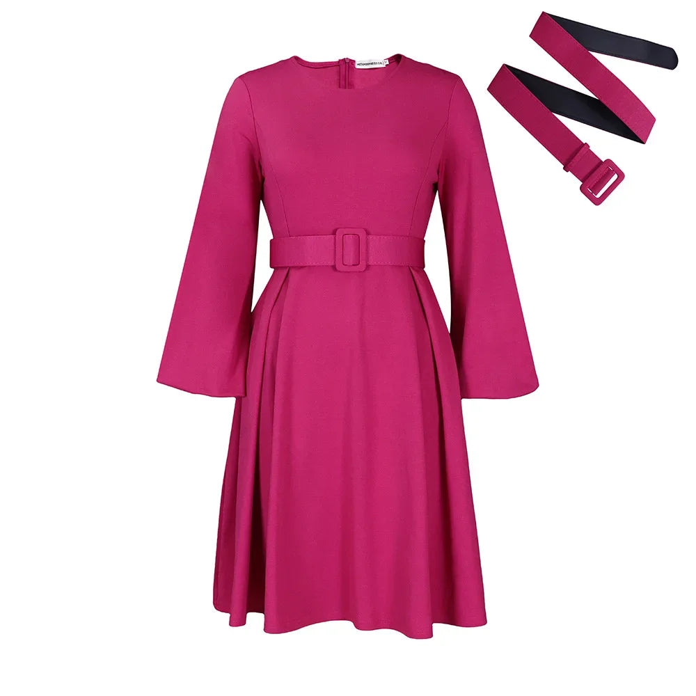 🍒Slim-fit a-lyn-rok in effekleur vroue langmou werksrok met gordel elegante uitrustings kleurvolle slim gemaklike klere Pick A Fruit