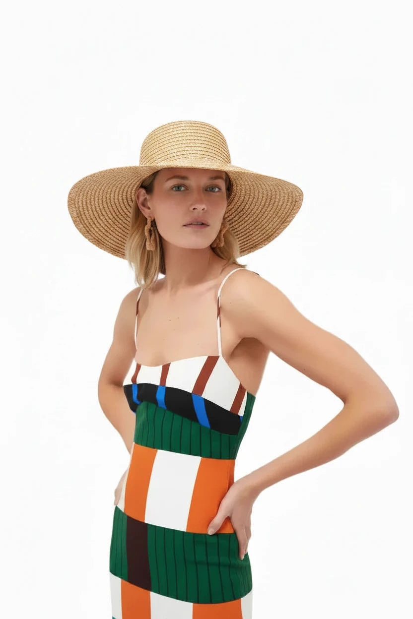 🍒 Kleurvolle Hoë middel maxi gestreepte rok mode slim gemaklike elegante party geleentheiddrag lang uitrusting vroue spaghetti-band boheemse somermode Hierdie vier strepe sal koppe laat draai