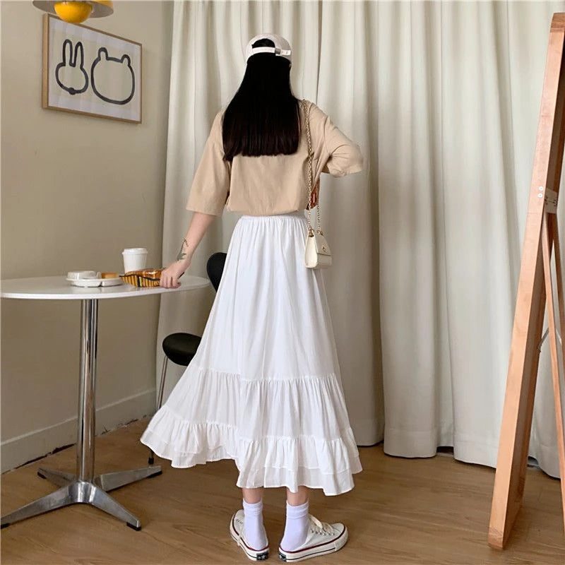 🍒 Gelaagde romp met elastiese middellyfband vroue se wit a-lyn gelaagde rompset somerklere sjiek slim gemaklike mode elegante kantoordrag vir dames Crisp Wispy Gypsy