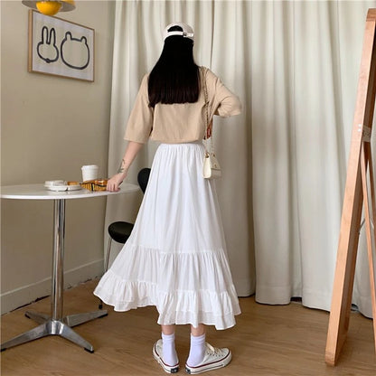 🍒 Gelaagde romp met elastiese middellyfband vroue se wit a-lyn gelaagde rompset somerklere sjiek slim gemaklike mode elegante kantoordrag vir dames Crisp Wispy Gypsy