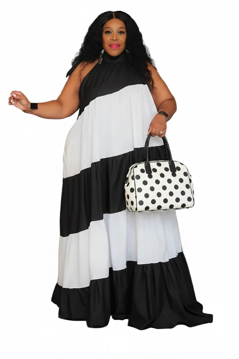 🍒Print maxi dress outfit fashion loose outfit colour block clothes female plus size fashion wear smart casual clothing Multiple Wear