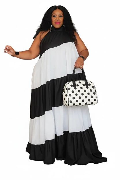 🍒Print maxi dress outfit fashion loose outfit colour block clothes female plus size fashion wear smart casual clothing Multiple Wear
