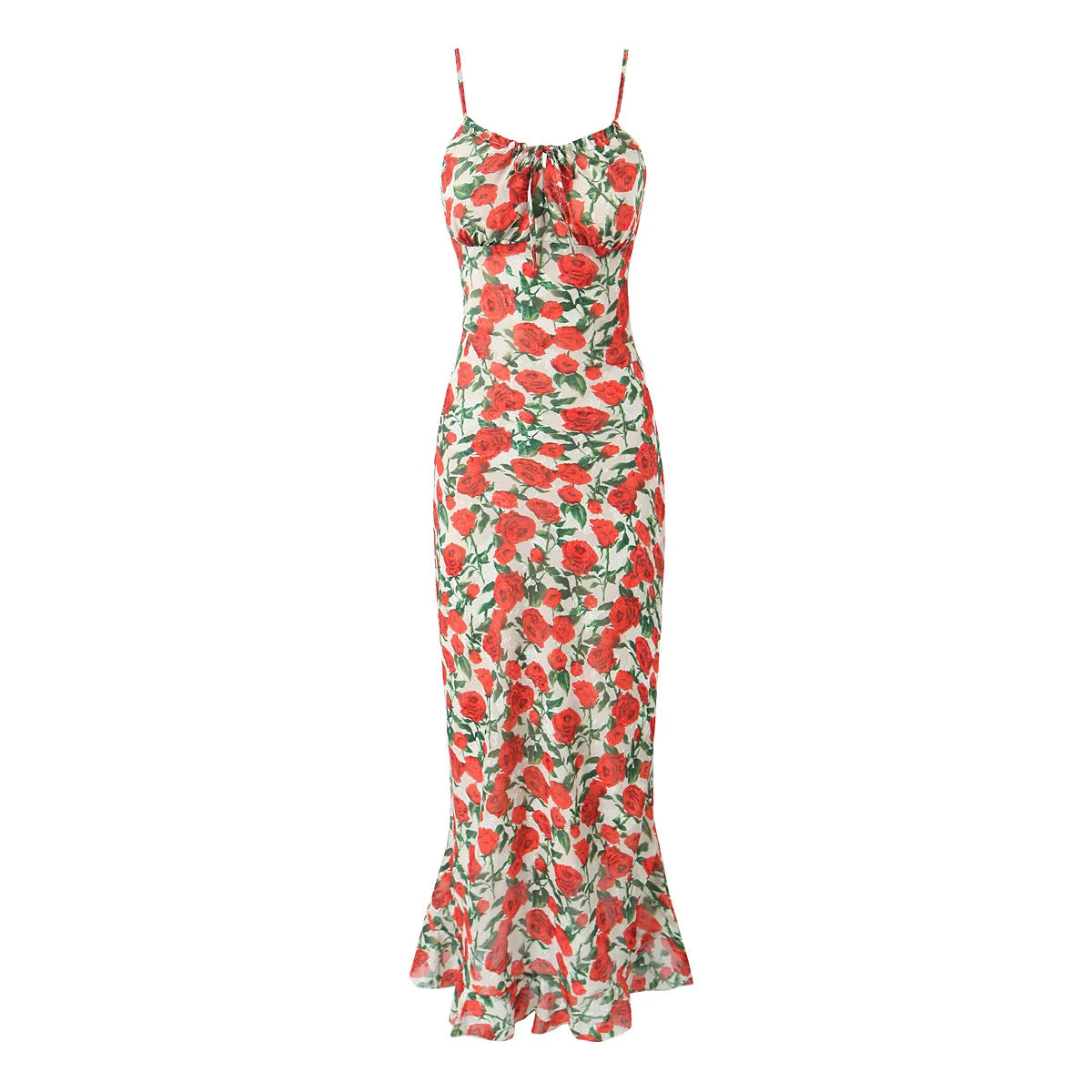 🍒Midi dresses for women bodycon summer outfits vintage clothes front tie floral fashion wear smart casual chiffon clothing  Rosey Posey