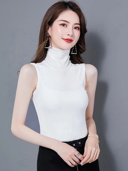🍒Summer tops for women turtle neck sleeveless tank top female casual clothes cropped top tees black white blue Q'white A Top And In Black And Blue