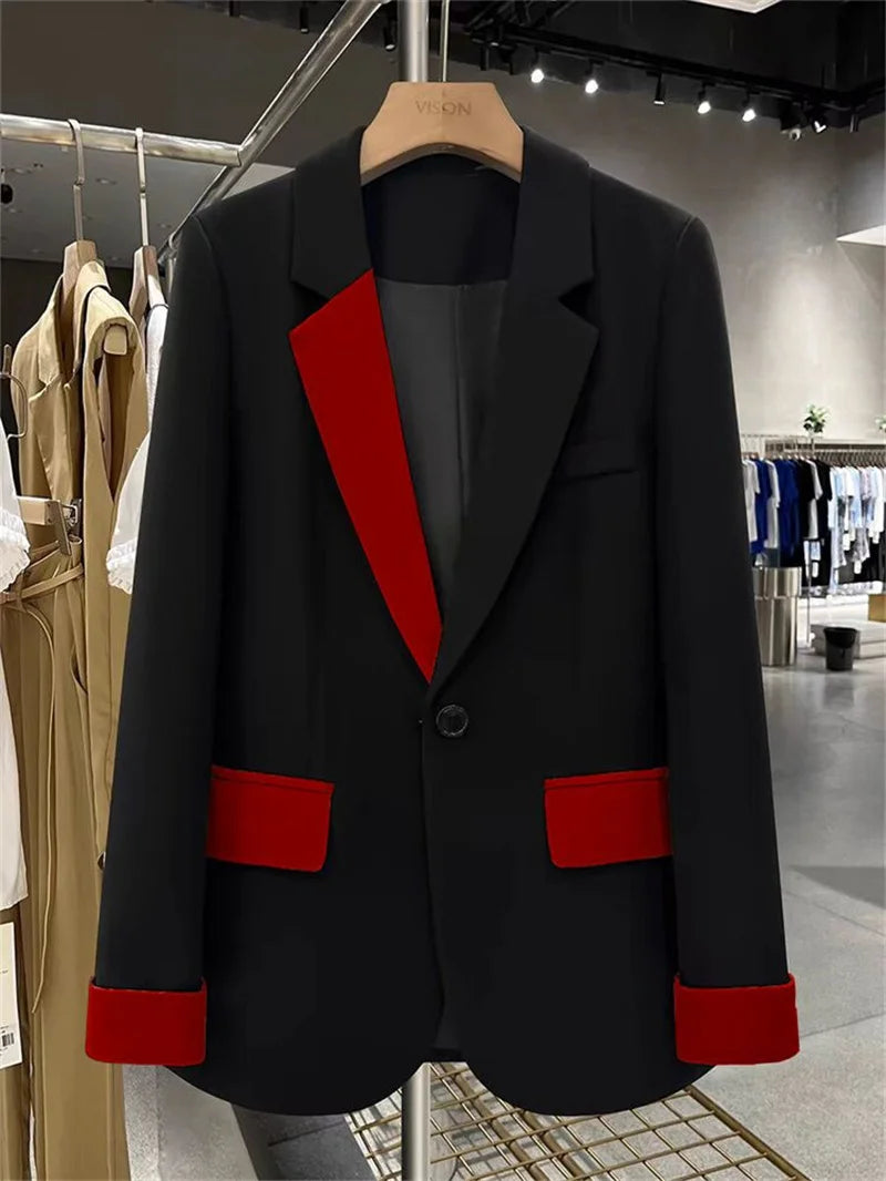 🍒Mode blazer baadjie lente herfs langmou swart baadjie kontras lapwerk kantoorklere vir vroue buiteklere slim gemaklike pakjas vroulike sjiek mode   Maak Jou Verskyning In Jou Kontras