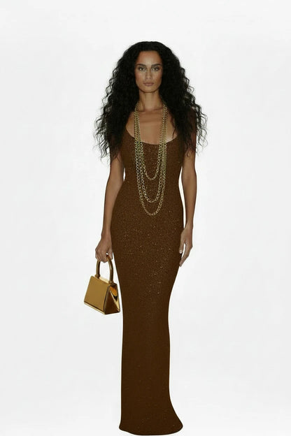 🍒Dress rhinestone strap high waist outfit women ladies off shoulder maxi dress occasion backless sleeveless party wear fashion look fizz-ically fit And sparkle in champagne