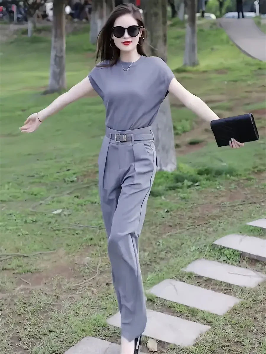 🍒Womans workwear set office professional wide leg pant and Top set  matching Tailor style elegant smart casual clothing No Grey Day With This Grey Day