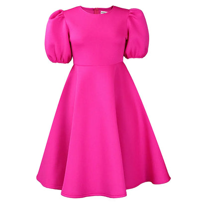 🍒Elegante rokke vir dames met O-nek, kortmoue, uitrusting vir verjaarsdagpartytjie, hoë middellyf, geplooide pofmoue, vrouemodemode, geleentheidsdrag, aandpartytjiedrag, middelkalf, luukse B'day Bopper Beauty Babe