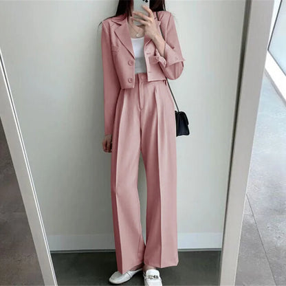 🍒两件套女式西装长袖夹克和高腰裤套装 宴会服 商务休闲装 便装