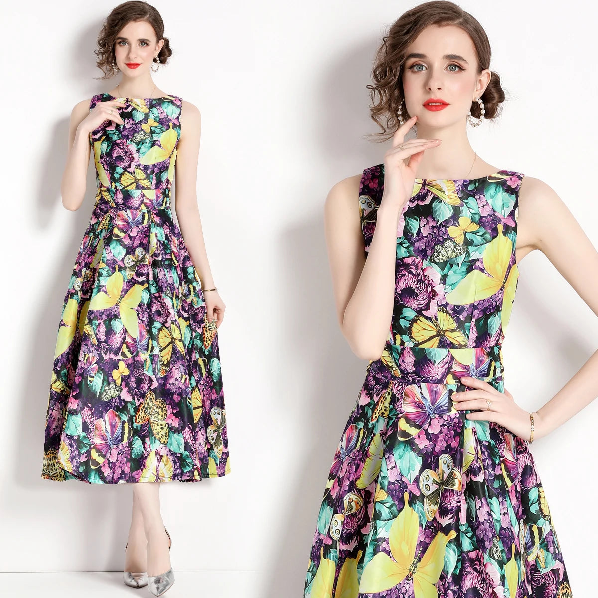 🍒Designer fashion dress floral print clothing vintage a line party wear outfit for women birthday dinner retro runway occasion wear  make ARRANGEMENTs for these FLOWERs